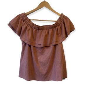 Young Fabulous & Broke Suede Birdy Off Shoulder Ruffle Top in Rose Size Medium